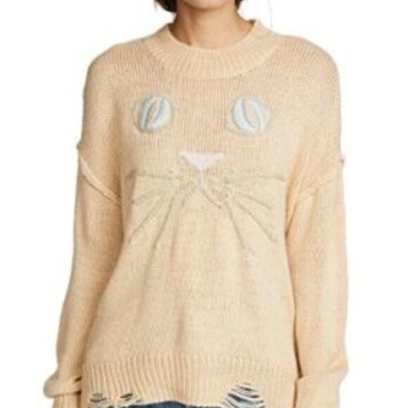 WILDFOX Whiskers "Carine" Kitty Cat Distressed Boho Pullover Sweater, si… - Picture 2 of 14